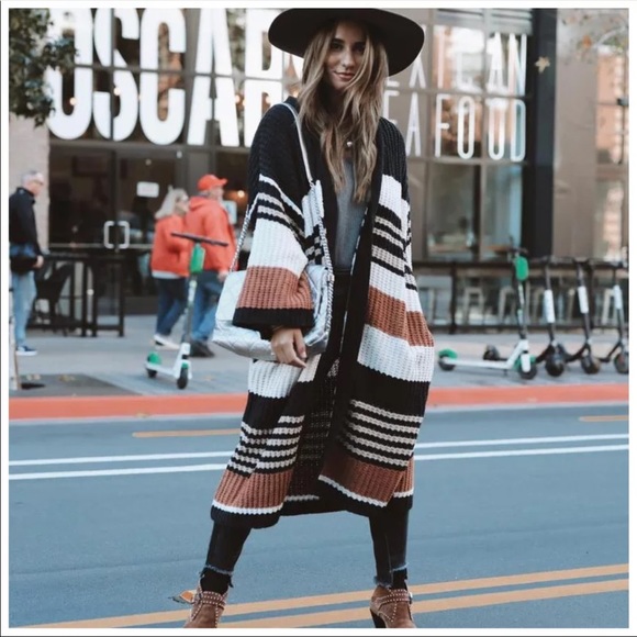 Striped knit oversized cardigan wide sleeve boho - Picture 5 of 7